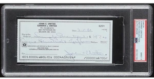 Johnny Unitas Signed 2000 Personal Check #6201 (PSA | Autograph Graded 9) - Picture 1 of 2