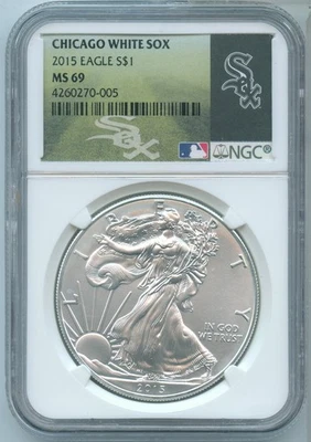 Moneta D'Argento Silver Eagle 1Oz 2015 Chicago White Sox NGC MS69 - RK475 - Immagine 1 di 2
