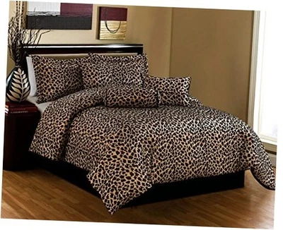  Conjunto de edredom preto/marrom estampa de leopardo/zebra microfur cama em uma bolsa tamanho completo  - Imagem 1 de 3