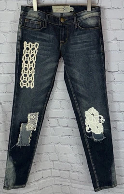 Pantalones de mezclilla ajustados parchados ARTISAN DE LUXE FREE PEOPLE para mujer talla 25 desgastados Foto 1 de 4