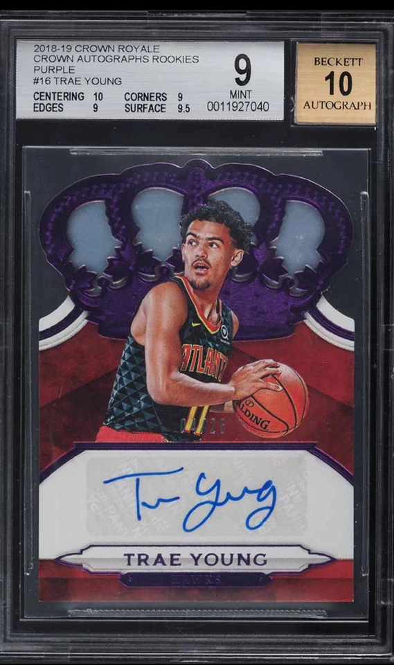 2018 Crown Royale Purple Trae Young ROOKIE AUTO /25 #CR-TYG BCCG  9 MINT - Image 1 of 2