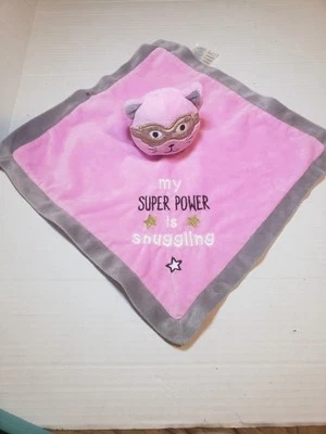 Nursery Rhyme Pink Cat Baby Lovey Security Blanket "My Super Power is Snuggling" - Image 1 of 4