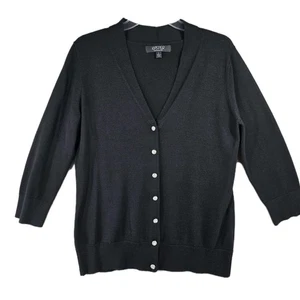 Kasper Damen schwarze Strickjacke Wollmischung Pullover 3/4 Arm Strass Knopf Gr. L - Bild 1 von 7