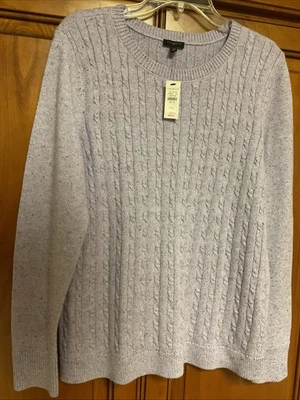 NWT - TALBOTS Size XL PETITE Cable Knit LAVENDER Heather LS Sweater, Button Trim - Image 1 of 4