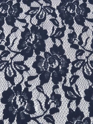 Tela de encaje floral para ocasiones especiales negro azul marino sin bordes por yarda     Foto 1 de 3