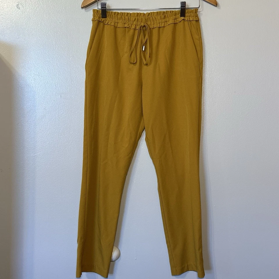 Mujer Talla Mediana Bolsa de Papel Vestido Pantalones Amarillo Mostaza Cintura Corbata Oficina Informal Foto 1 de 4