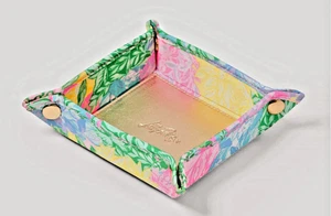 Lilly Pulitzer Catchall Tablett Bright Delight Patch Neu mit Etikett Gold innen Druckknöpfecken - Bild 1 von 3