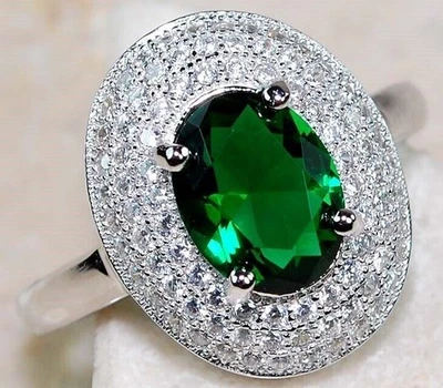 4CT Treated Emerald & Topaz 925 Sterling Silver Ring Sz 8 N1-9 - Image 1 of 2
