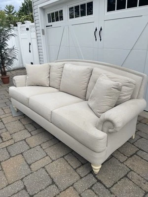 Sofá para sala de estar 3 lugares Ethan Allen - Bege - Imagem 1 de 4