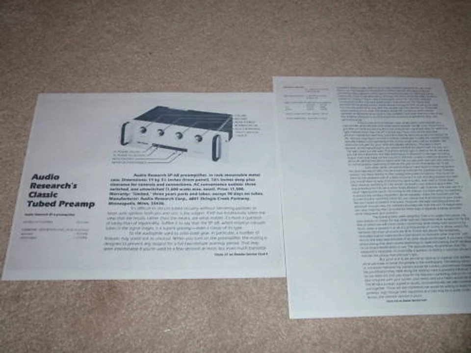 Audio Research SP-6 Tube Preamp Review, 1981, 2 pgs - Image 1 of 1