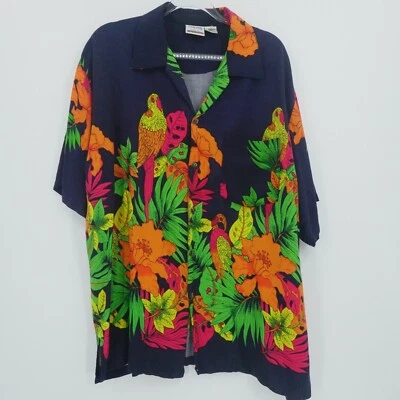 Camisa masculina Jammin XL azul escuro havaiana ousada floral tropical praia resort - Imagem 1 de 4