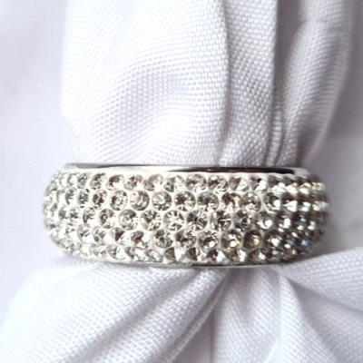 Edelstahl Ring mit Weissen Zirkonia Strass Steinen Gr 17 -20 - Bild 1 von 4