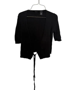 Cárdigan Express Wrap Negro Acanalado Corbata Algodón Mujer Pequeño - Imagen 1 de 4