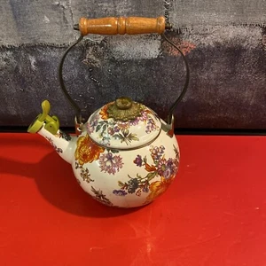 MacKenzie-Childs White Flower Market Whistling Tea Kettle Used Damaged @ - Picture 1 of 5