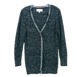 Victoria's Secret Black Silver Metallic Shimmer Cardigan Pockets Size MEDIUM - Picture 1 of 8