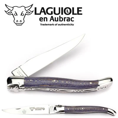 Laguiole en Aubrac Taschenmesser 12 cm Griff Blaue Platane Messer Klinge Glanz