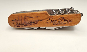 " ANNA - SAN DIEGO " Wood Handle Multi Tool Camping Scout Souvenir Pocket Knife