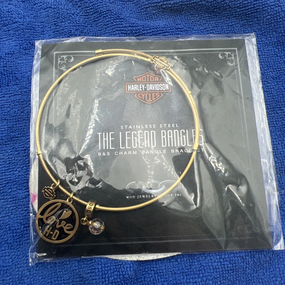 PULSERA BRAZALETE HARLEY DAVIDSON TONO DORADO AMOR ENCANTO 7.5" HSB0032 Foto 1 de 4