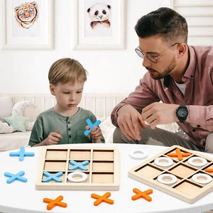 Tic-Tac-Toe GameMini Tabletop Wooden Board Game Competitive X/O Blocks Kids Gift - Picture 1 of 14
