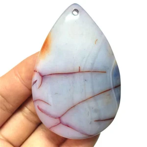 Natural White Line Agate Teardrop Pendants Bead Necklace DIY Jewelry Making - Picture 1 of 2