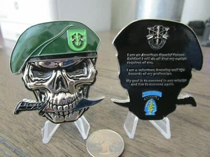 US Army Special Forces Group Creed Berretti Verdi 10° SFG Skull Challenge Coin - Foto 1 di 7