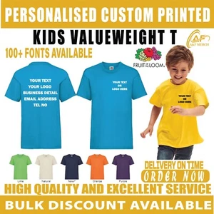 Personalised Custom Fruit Of The Loom Kids Valueweight T-shirt Text Logo SS031 - Picture 1 of 27