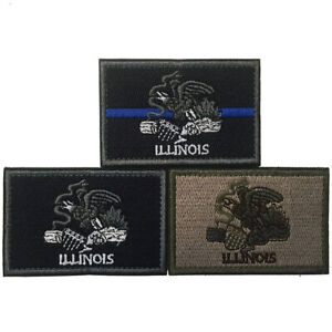 IL Flag Illinois Land of Lincoln Prairie State Flag Tactical Hook Badge Patch