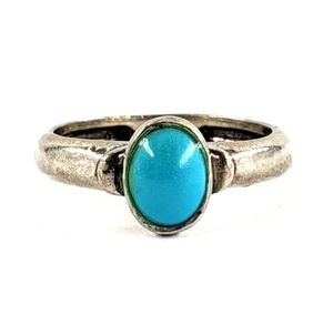 Sterling Silver Ring Womens Size 9 Turquoise Cabochon Blue Oval Vintage Artisan - Picture 1 of 10