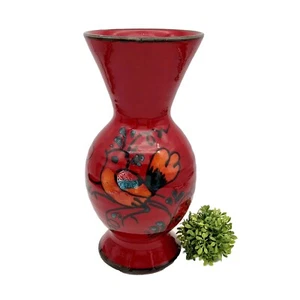 Italian 10” Pottery Vase Bellini Raymor Style Red Bird Reflective Italy MCM - Picture 1 of 11