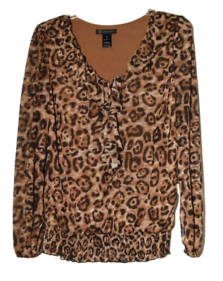 INC International Concepts Leopard Print Ruffled V- Neck Blouse Size M - Image 1 of 4