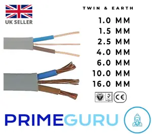 Twin & Earth Cable Lighting Socket Wire Wiring T&E Grey 1.5mm 2.5mm 4mm 6mm 10mm - Picture 1 of 1