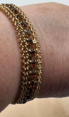 Tennis Bracelet Gold Tone Amber Like Accents 8" Preowned - Image 1 of 4