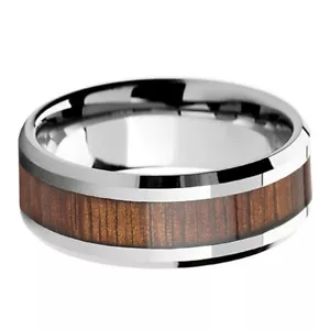 Size 12- 8mm Tungsten Carbide Ring Abalone Koa Wood Inlay Band Ring Men Jewelry - Picture 1 of 2