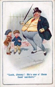 PRINTED WW1 MILITARY COMIC POSTCARD "HE'S ONE O' THEM FOOD 'OARDERS!", BY MCGILL - Picture 1 of 2