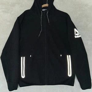 Reebok Full Zip Black Hoodie Sweatshirt Jacket Men's Medium Reflective Running - Picture 1 of 11