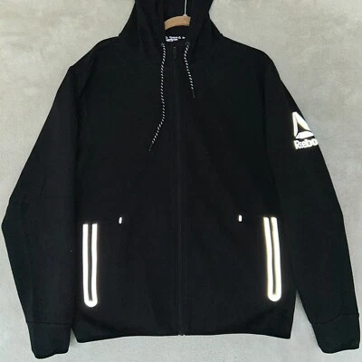 Reebok Full Zip Black Hoodie Sweatshirt Jacket Men's Medium Reflective Running - Image 1 of 4