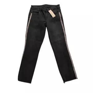 Level 99 Tuxedo Stripe Jeans Size 27 NEW Sleek Skinny Faded Black Ankle Raw Hem - Picture 1 of 7