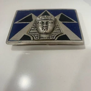 Egyptian Revival Pharoah HeadSilver and Blue Art Deco Belt Buckle 3.25”x2.25” - Picture 1 of 3