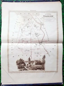 Dépt 94 - Canton de Villejuif Arr. de Sceaux Rare Plan Décoré 37 x 29 cm 1836 - Imagen 1 de 4