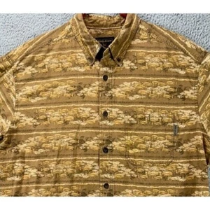 VINTAGE Woolrich Button Down Shirt Adult XL Tan All Over Fish Print Pocket Mens - Picture 1 of 9