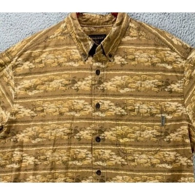 VINTAGE Woolrich Button Down Shirt Adult XL Tan All Over Fish Print Pocket Mens - Image 1 of 4