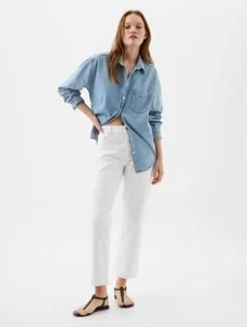 GAP 90's Mid Rise Girlfriend Tapered Ankle Jeans White Size 33/16 RT$80 NWT - Picture 1 of 7