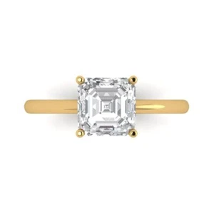 2Ct Asscher Cut VVS1 Zirconia Diamond Solitaire Engagement Ring, 14K Yellow Gold - Picture 1 of 11