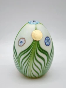 VINTAGE MURANO PULLED FEATHER HAND BLOWN ART GLASS EGG SHAPED 3.75" PAPERWEIGHT! - Picture 1 of 10
