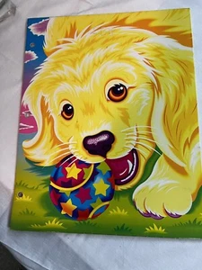 Lisa Frank Bifold 3 Hole Pocket Folder Golden Lab Puppy With Ball Vintage - Picture 1 of 10