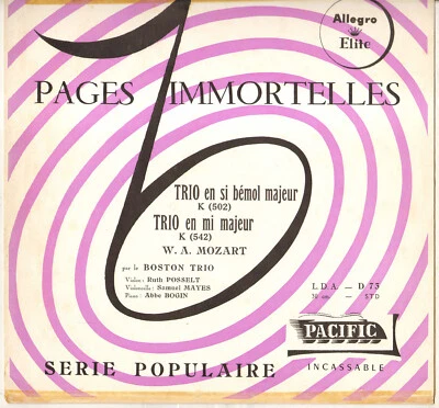 RUTH POOSELT / BOSTON TRIO, MOZART TRIO K 502 & 542 LP 1954 ALLEGRO ELITE LDA-73 - Photo 1/4