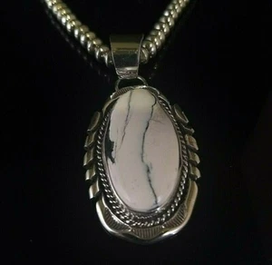White Buffalo Turquoise & Sterling Silver Navajo  Signed Pendant Cecil Atencio - Picture 1 of 12