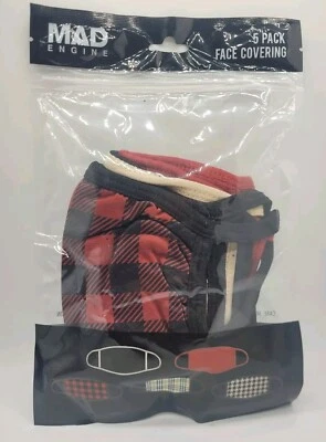 Paquete de 5 mascarillas faciales de poliéster a cuadros en varios colores, paquete con estilo Foto 1 de 4