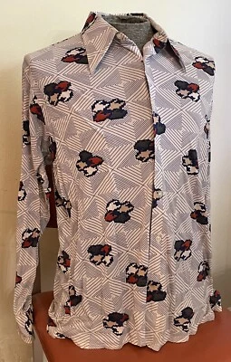 1970s Houndstooth Geometric Disco long sleeve button Dagger Collar shirt - Image 1 of 4