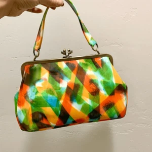 Abstract Print Genuine Leather Handmade “Birds” Kisslock Handbag, Crossbody Bag - Picture 1 of 11